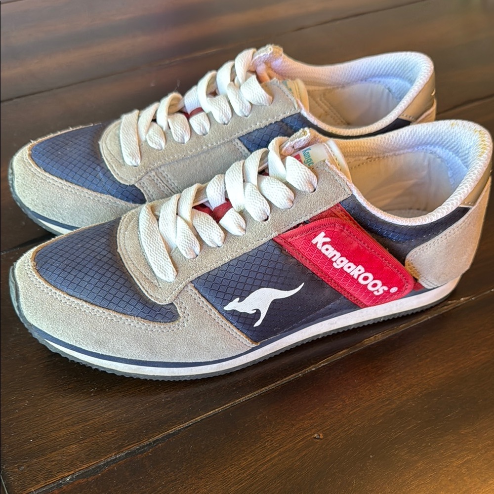kangaROOS Blue and Grey Sneakers with Red Accent
